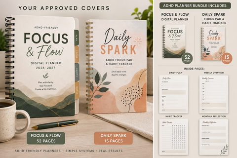 ADHD Planner Bundle — Focus & Flow + Daily Spark 2026–2027